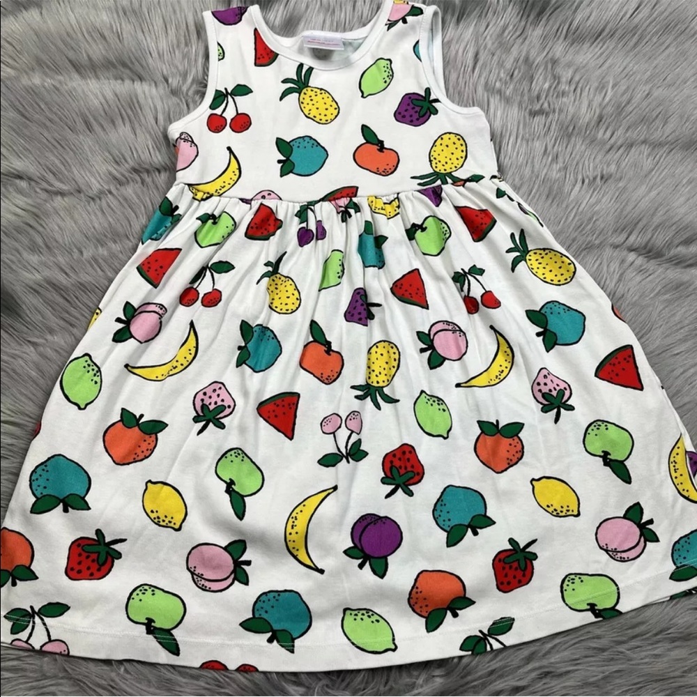 Hanna Andersson Girls White Multicolored Fruit Tank Dress 120 6-7